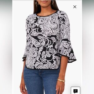 Chaus Asymmetrical Black and White 3/4 Sleeve Tunic NWT